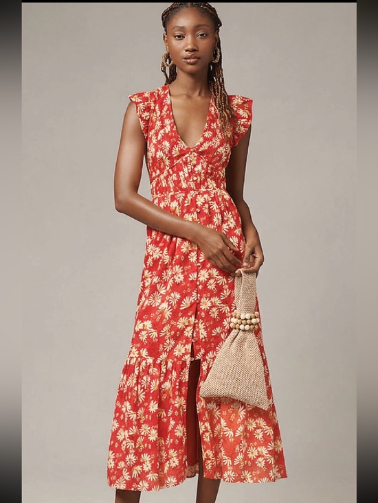 Anthropologie Dresses & Skirts - Anthropologie Peregrine Red Floral Midi Dress with Cream Daisy Print ❤️❤️